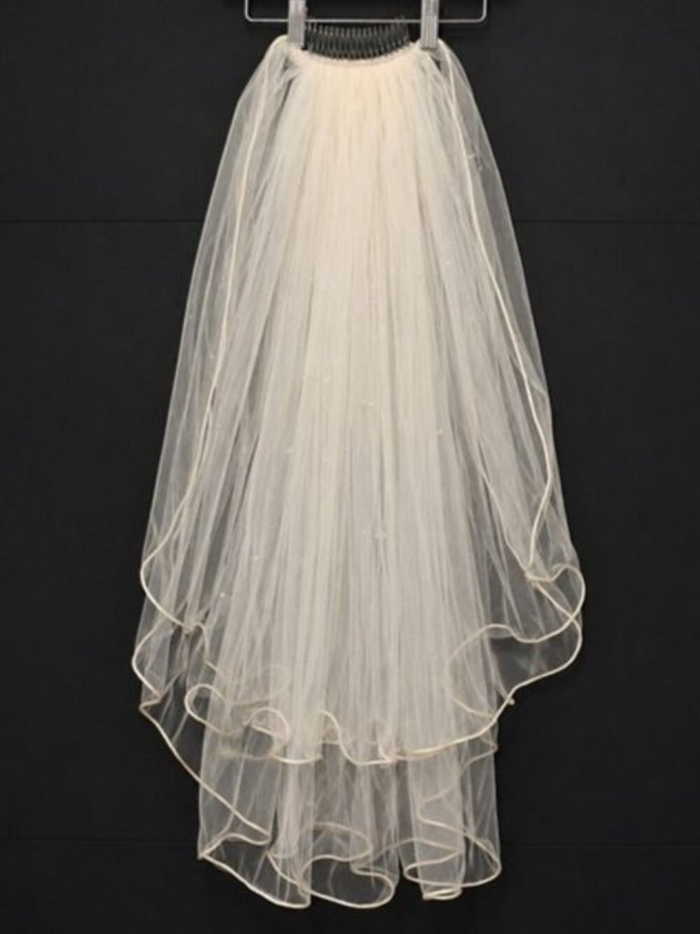 Ivory 2 Tier Rhinestone Bridal Veil Corded Edge Hair Comb